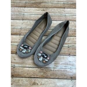 Me Too Sapphire Luxe Jeweled Gray-Stone Suede Leather Cushioned Flats 7.5W